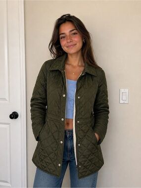 Fashion Nova Dark Green Quilted Puffer Jacket
